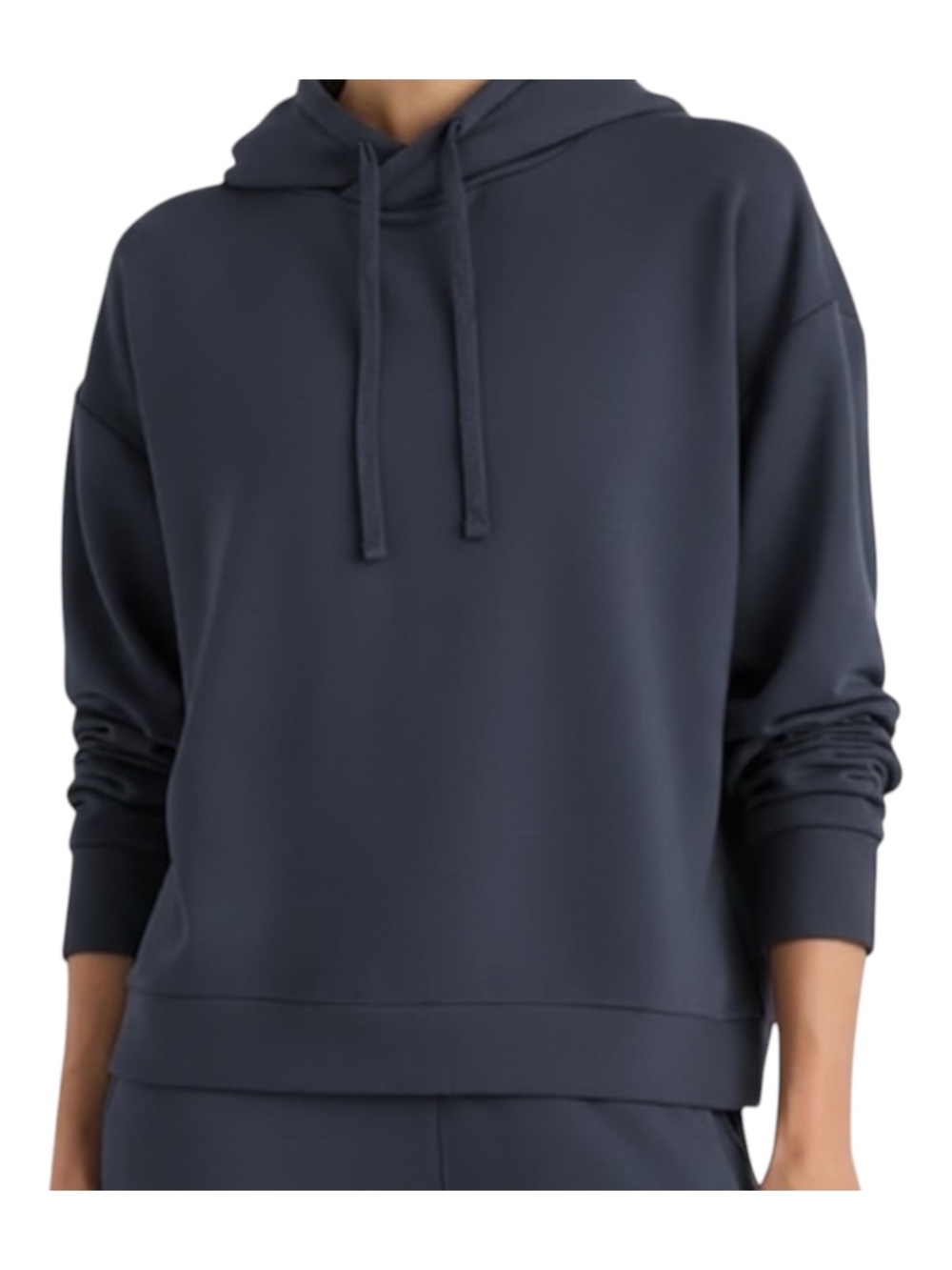 Quince Womens Size S Super Soft Fleece Hoodie Navy Blue Loungewear Cozy Travel